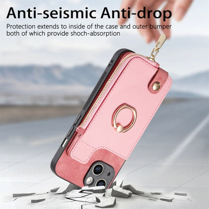 For iPhone 15 Pro Max Cross Leather Ring Vertical Zipper Wallet Back Phone Case(Pink) - iPhone 15 Pro Max Cases by buy2fix | Online Shopping UK | buy2fix