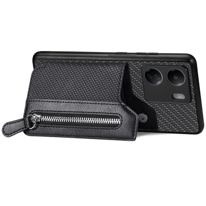 For Xiaomi  Redmi 13C Carbon Fiber Flip Zipper Wallet Phone Case(Black) - 13C Cases by buy2fix | Online Shopping UK | buy2fix