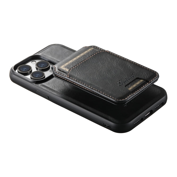 For iPhone 14 Suteni H15 MagSafe Oil Eax Leather Detachable Wallet Back Phone Case(Black) - iPhone 14 Cases by Suteni | Online Shopping UK | buy2fix