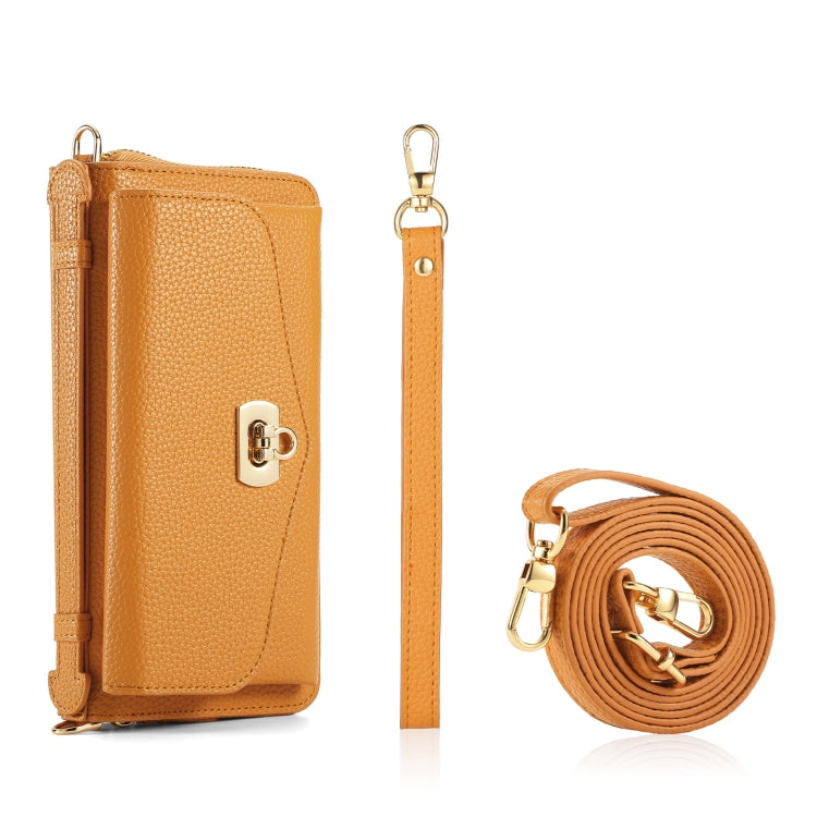 For iPhone 15 Pro MagSafe Crossbody Multi-functional Zipper Wallet Litchi Leather Phone Case(Orange) - iPhone 15 Pro Cases by buy2fix | Online Shopping UK | buy2fix