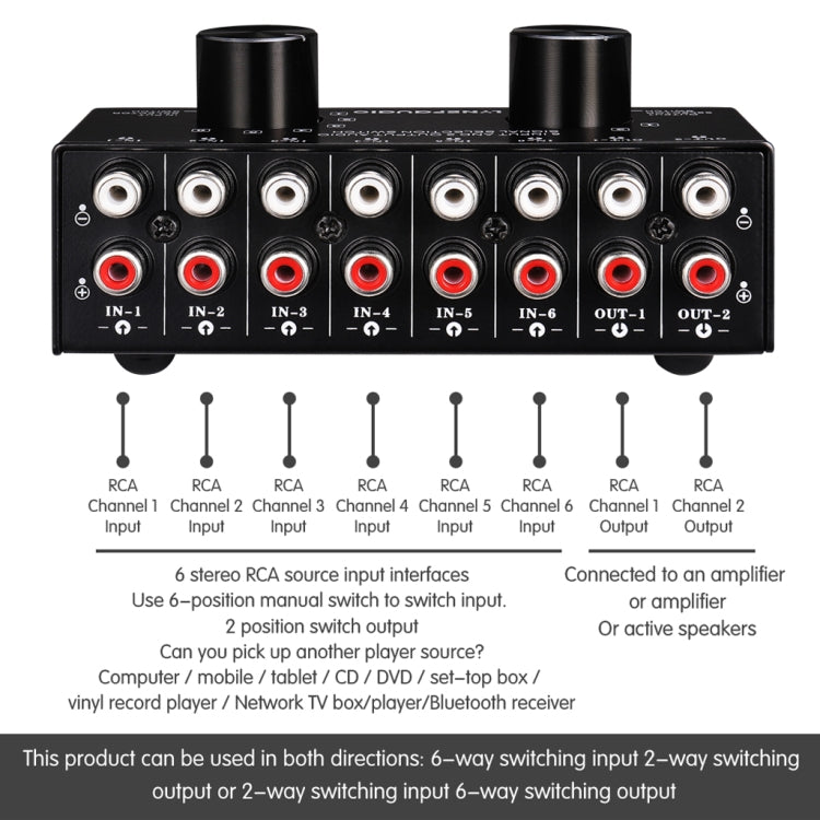 B026 6 Input 2 Output Or 2 Input 6 Output Audio Signal Source Selection Switcher RCA Port - Consumer Electronics by buy2fix | Online Shopping UK | buy2fix