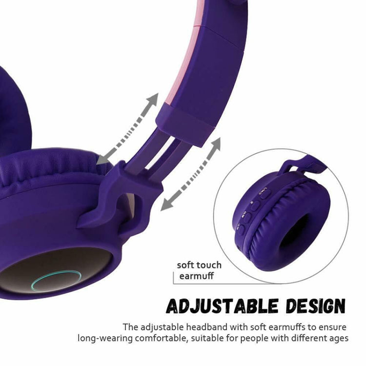 BT028C Cute Cat Ear Bluetooth 5.0 Headphones Foldable On-Ear Stereo Wireless Headset Headphone with Mic / LED Light / FM Radio / TF Card(Purple) - Headset & Headphone by buy2fix | Online Shopping UK | buy2fix