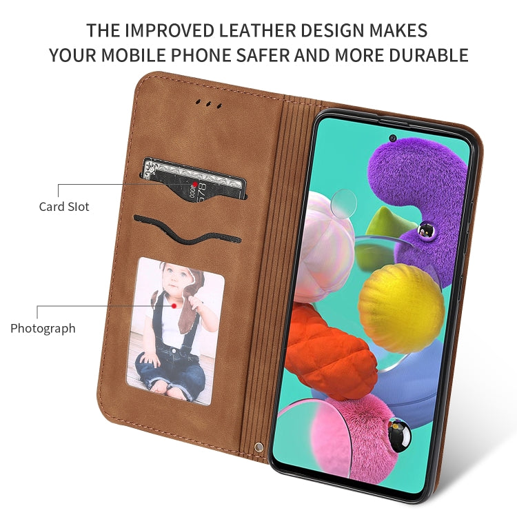 For Galaxy A51 Retro Skin Feel Business Magnetic Horizontal Flip Leather Case(Brown) - Galaxy Phone Cases by buy2fix | Online Shopping UK | buy2fix