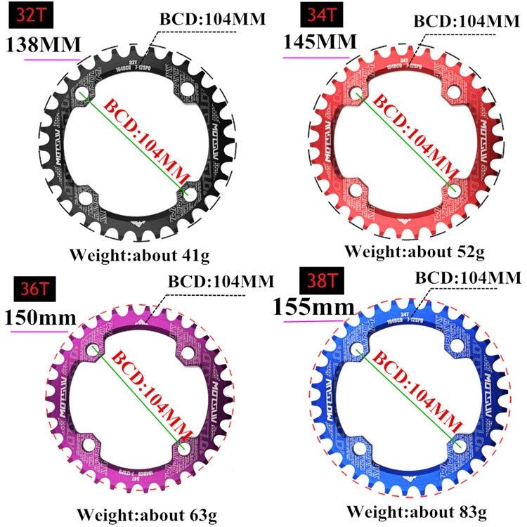 MOTSUV Narrow Wide Chainring MTB  Bicycle 104BCD Tooth Plate Parts(Yellow) - Outdoor & Sports by buy2fix | Online Shopping UK | buy2fix