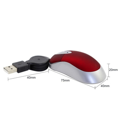 Mini Computer Mouse Retractable USB Cable Optical Ergonomic1600 DPI Portable Small Mice for Laptop(Red) -  by buy2fix | Online Shopping UK | buy2fix