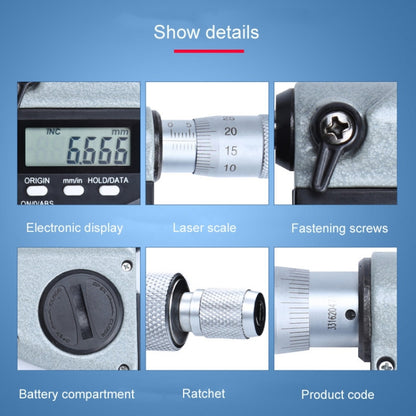 Digital Display Outer Diameter Micrometer 0.001mm High Precision Electronic Spiral Micrometer Thickness Gauge, Model:50-75mm - Consumer Electronics by buy2fix | Online Shopping UK | buy2fix