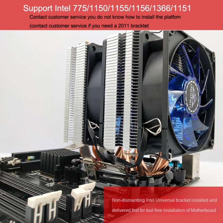 Desktop Computer 4 Copper Tube CPU Radiator Super Quiet Blue Light 3-pin Double Fan - Fan Cooling by buy2fix | Online Shopping UK | buy2fix