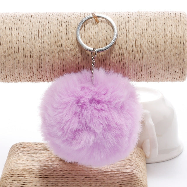 Simple Key Chain Fur Ball Pompon Keychain Pompom Artificial Rabbit Fur Animal Keychains for Woman Car Bag Key Rings(light purple) - Key Rings by KOOROL | Online Shopping UK | buy2fix