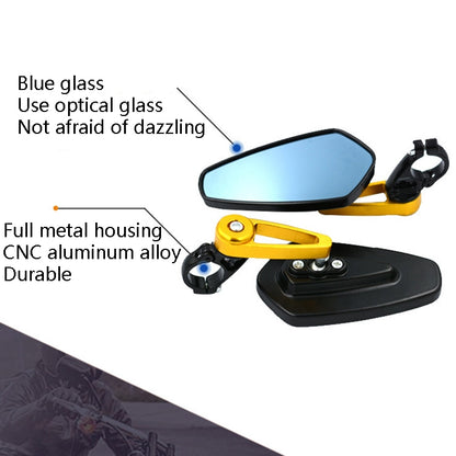 Electric Bike Motorcycle Modified Reversing Retro Rearview Handle Mirror All Aluminum Reflective Rearview Mirror(Blue) - Side Mirrors by buy2fix | Online Shopping UK | buy2fix