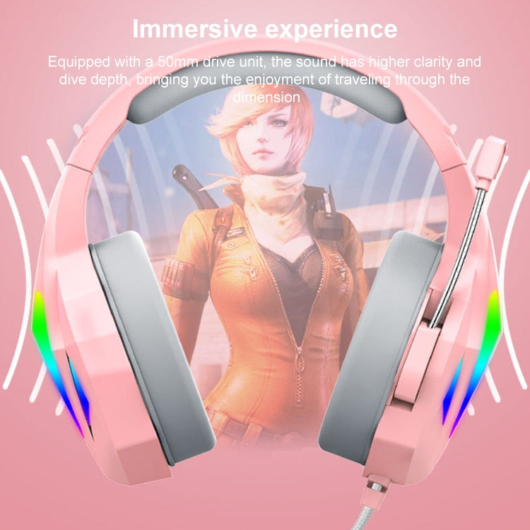 ERXUNG J5 Head-Mounted Gaming Headset Wire-Controlled Desktop Computer Gaming With Microphone  Luminous Headset(Pink) - Multimedia Headset by buy2fix | Online Shopping UK | buy2fix