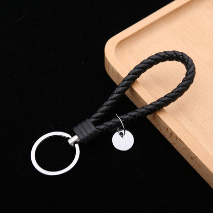 100 PCS Woven Leather Cord Keychain Car Pendant Leather Key Ring Baotou With Small Round Piece(Black) - Key Rings by buy2fix | Online Shopping UK | buy2fix