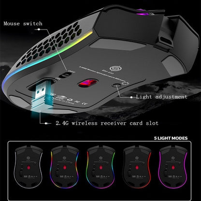 K-Snake BM600 1600 DPI 7-keys Hollow Lightweight Wireless Charging RGB Colorful Gaming Mouse(Wireless BM600 Black) - Wireless Mice by K-Snake | Online Shopping UK | buy2fix