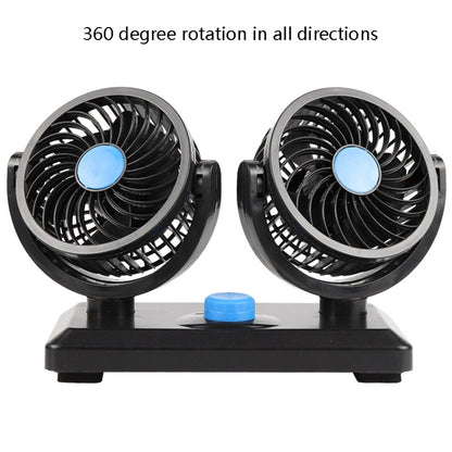 Car Fan Portable Mini Adjustable Car Double-Headed Electric Fan, Colour: Blue 12V Cigarette Lighter - Heating & Fans by buy2fix | Online Shopping UK | buy2fix