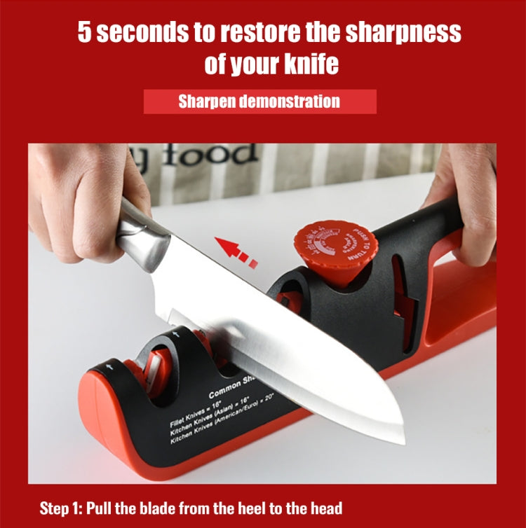 4- In-1 Adjustable Manual Knife Sharpener Multifunctional Knife Sharpener(Black Red) - Home & Garden by buy2fix | Online Shopping UK | buy2fix