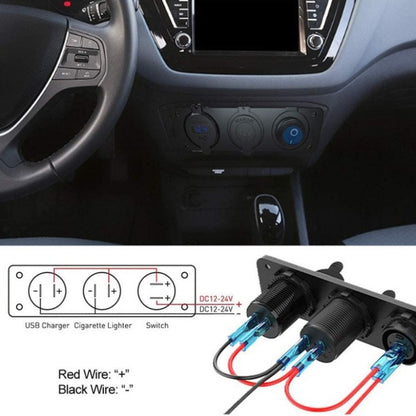 12-24V Car Ship Waterproof USB Charging Cigarette Lighter Master 3 In 1 Combined Panel Switch(Blue Light) - In Car by buy2fix | Online Shopping UK | buy2fix