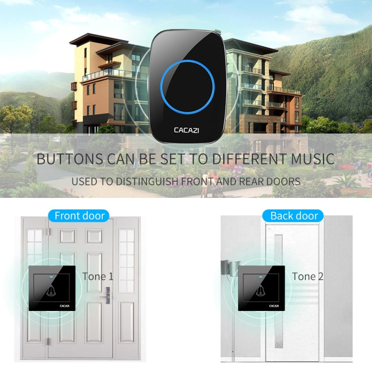 CACAZI H10 1 For 2 Home Wireless Music Doorbell without Battery, Plug:UK Plug(Black) - Security by CACAZI | Online Shopping UK | buy2fix