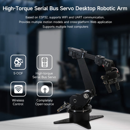 Waveshare High-Torque Serial Bus Servo, Desktop Robotic Arm Kit, Based On ESP32, 5-DOF, Plug:EU Plug - Modules Expansions Accessories by Waveshare | Online Shopping UK | buy2fix