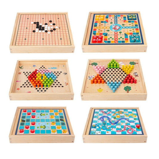 Children Wooden Multifunctional Parent-Child Interactive Puzzle Board Toy, Set Specification: 6 In 1 Chess - Table Games by buy2fix | Online Shopping UK | buy2fix