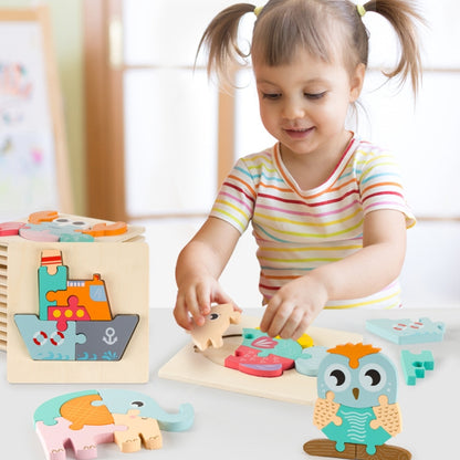 3 PCS Early Childhood Education Wooden Three-Dimensional Jigsaw Puzzle Toy(S-Elephant) - Puzzle Toys by buy2fix | Online Shopping UK | buy2fix
