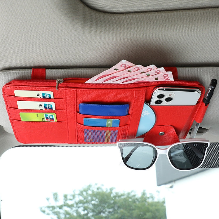 2 PCS Auto Sun Visor Card Clip Business Card Glasses Clip Zipper Car Mobile Phone Document Folder(Red) - In Car by buy2fix | Online Shopping UK | buy2fix