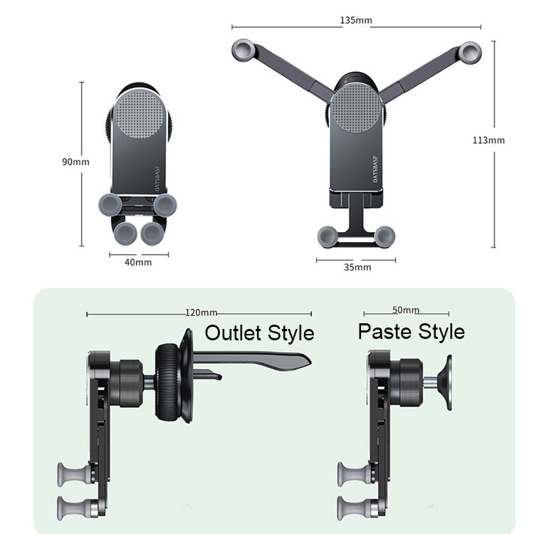 Oatsbasf Car Gravity Metal Bracket Scalable and Stable Mobile Phone Bracket Folding Screen Mobile Phone Exclusive Car Bracket(Outlet Black) - In Car by Oatsbasf | Online Shopping UK | buy2fix