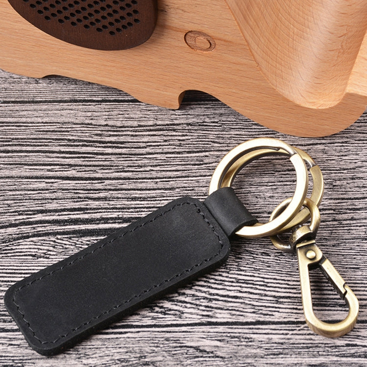 2 PCS Handmade Crazy Horse Leather Retro Keychain Car Couple Keychain, Specification: Double Ring(Black) - In Car by buy2fix | Online Shopping UK | buy2fix