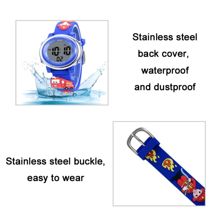 JNEW A380-81447 Children Cartoon Firefighter Waterproof Multifunction Sports LED Electronic Watch(Blue) - Cartoon Watches by JNEW | Online Shopping UK | buy2fix