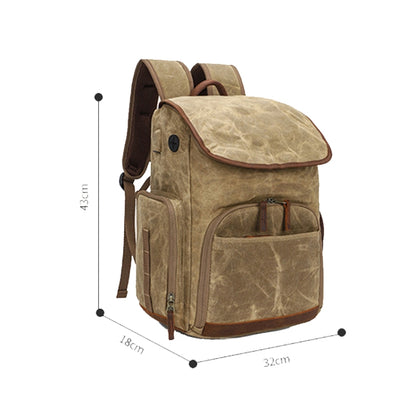 K001-D Leisure Shoulder Camera Bag Waterproof Retro Canvas Camera Storage Backpack(Khaki) - Camera Accessories by buy2fix | Online Shopping UK | buy2fix