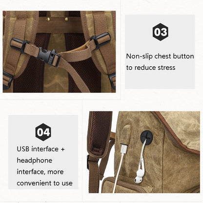 K001-D Leisure Shoulder Camera Bag Waterproof Retro Canvas Camera Storage Backpack(Khaki) - Camera Accessories by buy2fix | Online Shopping UK | buy2fix