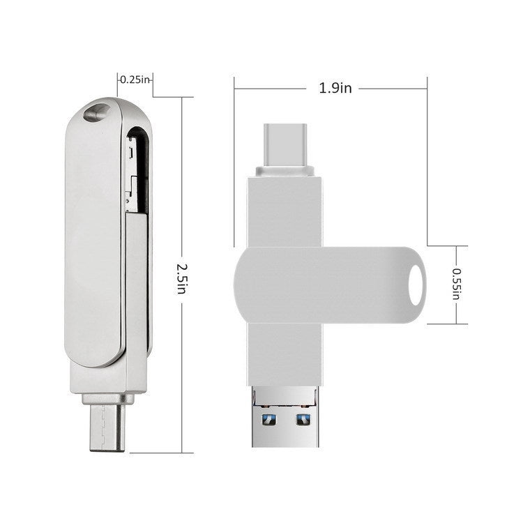 16GB USB 3.0 + 8 Pin + USB-C / Type-C 3 in 1 Phone Computer Rotatable Metal U-Disk - USB Flash Drives by buy2fix | Online Shopping UK | buy2fix