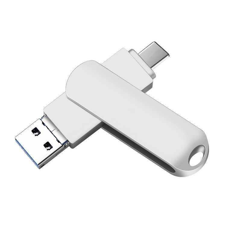 256GB USB 3.0 + 8 Pin + USB-C / Type-C 3 in 1 Phone Computer Rotatable Metal U-Disk - USB Flash Drives by buy2fix | Online Shopping UK | buy2fix