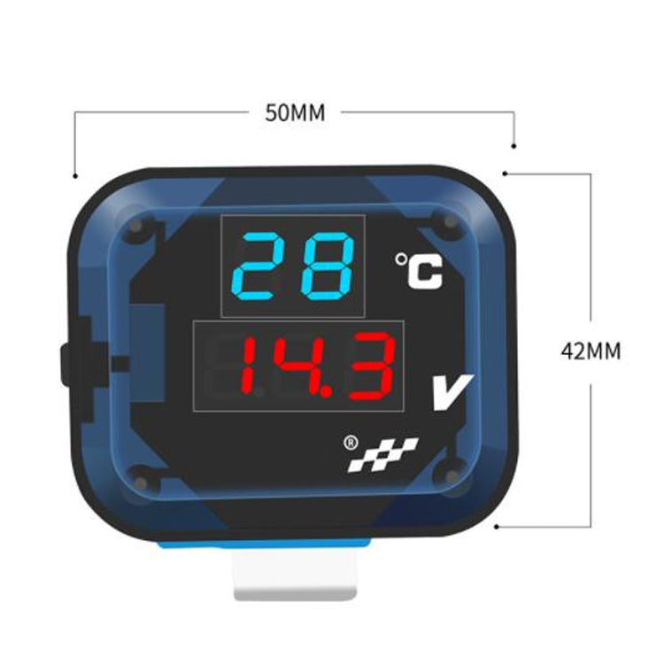 12-24V Motorcycle Modified Electronic Meter Voltage Temperature Table With USB Car Charger(Blue Red) - In Car by buy2fix | Online Shopping UK | buy2fix