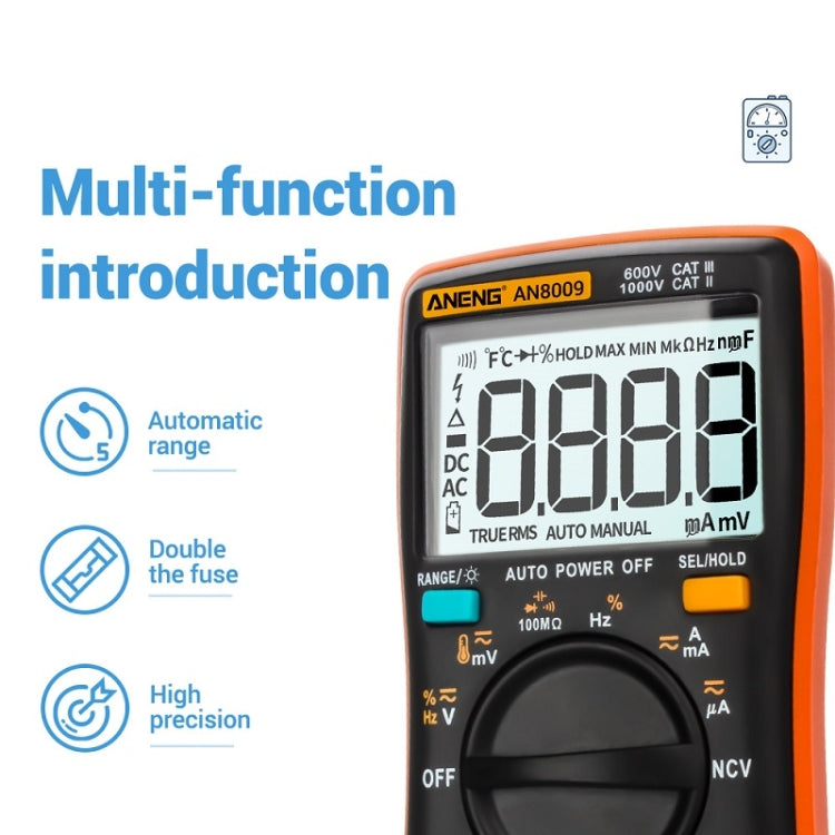 ANENG AN8009 NVC Digital Display Multimeter, Specification: Standard with Cable(Blue) - Current & Voltage Tester by ANENG | Online Shopping UK | buy2fix