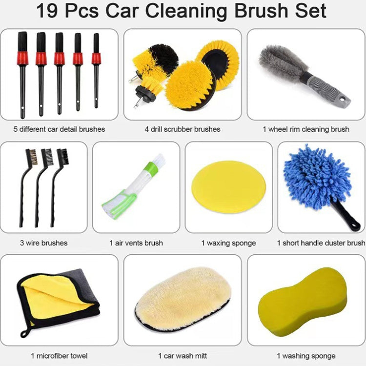 19 PCS / Set Car Wheel Cleaning Brush Interior Detail Brush - In Car by buy2fix | Online Shopping UK | buy2fix