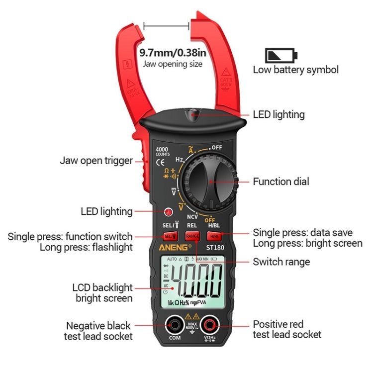 ANENG ST180 Digital Display Clamp AC & DC Intelligent Voltage Multimeter(Yellow) - Consumer Electronics by ANENG | Online Shopping UK | buy2fix