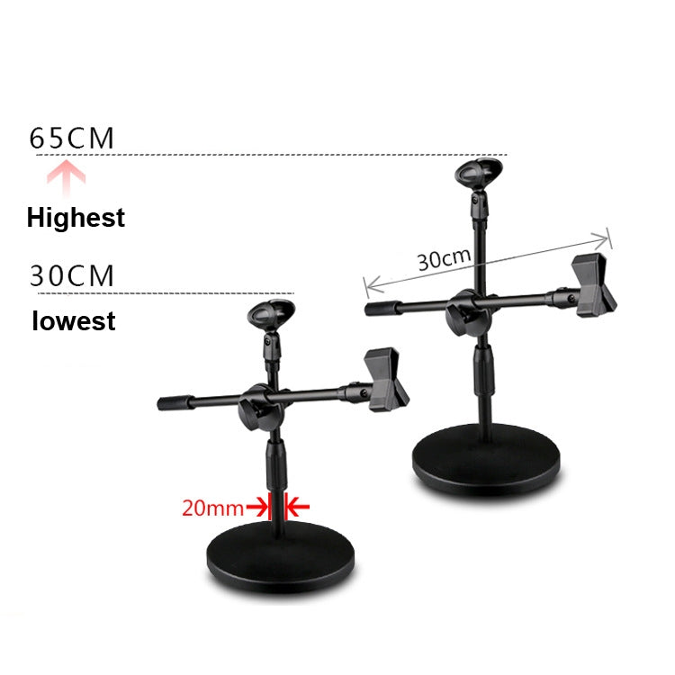 LKT-300 30-65cm Full Metal Disc Base Dual Microphone Stand,Size: 140mm Base - Consumer Electronics by buy2fix | Online Shopping UK | buy2fix