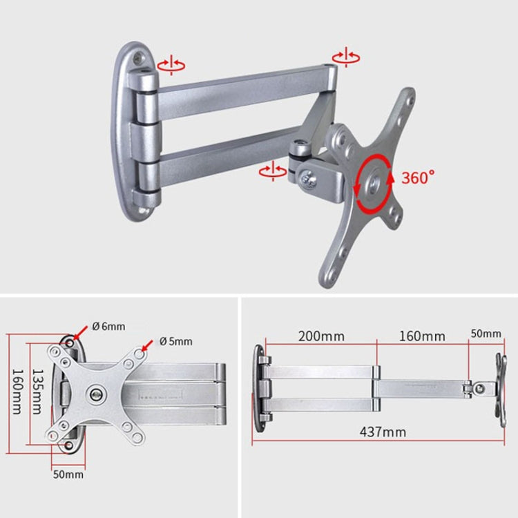 Computer LCD Monitor Wall Mounted Universal Swivel Bracket(Silver) - Computer & Networking by buy2fix | Online Shopping UK | buy2fix