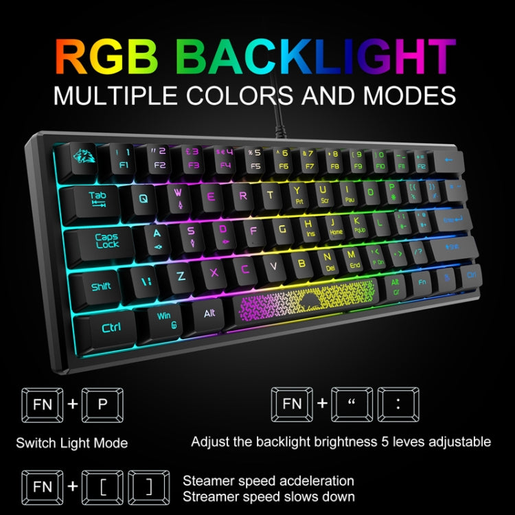 ZIYOU LANG K61 62 Keys RGB Lighting Mini Gaming Wired Keyboard, Cable Length:1.5m(Blue) - Wired Keyboard by ZIYOU LANG | Online Shopping UK | buy2fix