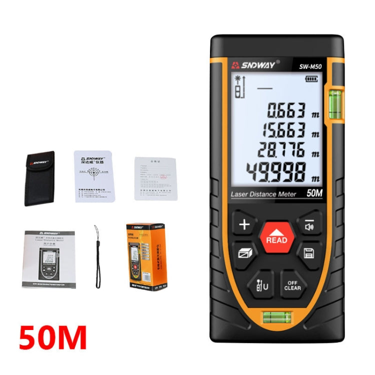 SNDWAY SW-M50 Laser Distance Meter Infrared Measuring Instrument, Distance: 50m - Consumer Electronics by SNDWAY | Online Shopping UK | buy2fix
