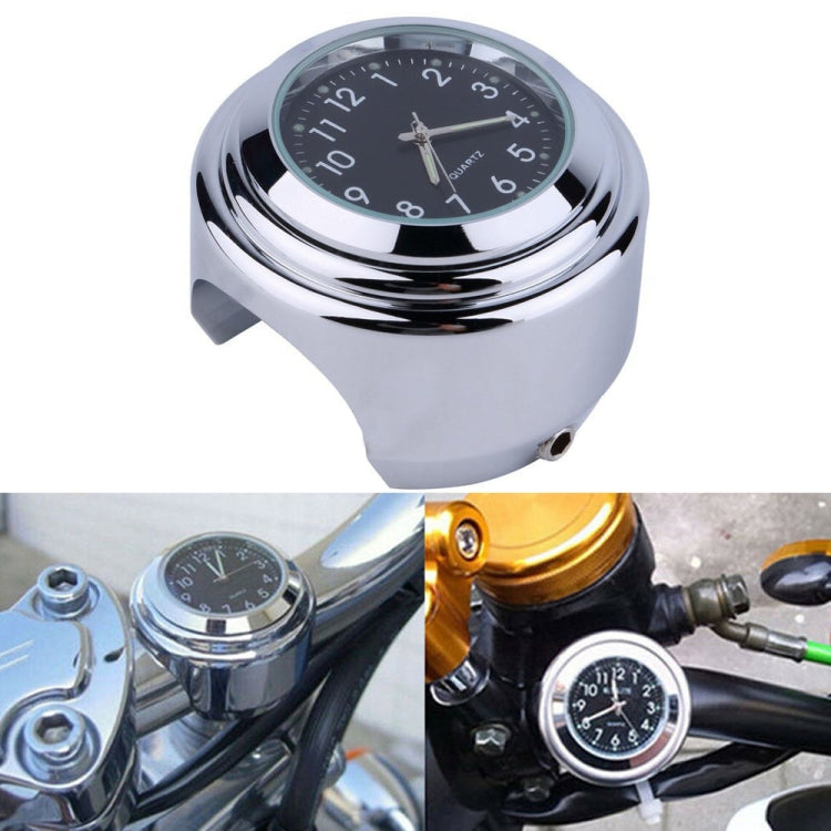 Aluminum Alloy Plating Motorcycle Handlebar Clock(Silver Shell Black Background) - In Car by buy2fix | Online Shopping UK | buy2fix