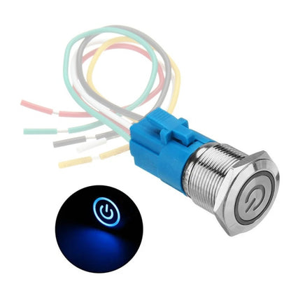 2 PCS 19mm Car Modified Metal Waterproof Button Flat Switch With Light, Color: Self-lock Blue Light - In Car by buy2fix | Online Shopping UK | buy2fix