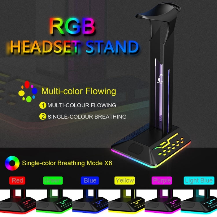 Dual USB RGB Color Changing Gaming Headset Stand(Black) - Headset Stand by buy2fix | Online Shopping UK | buy2fix