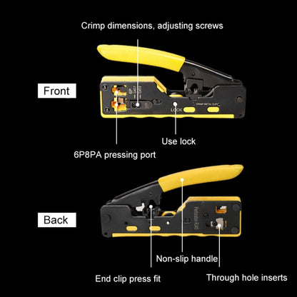 6P8P Seven-type Through-hole Crystal Head  Wire Stripping Tool Network Cable Pliers(Yellow) - Lan Cable and Tools by buy2fix | Online Shopping UK | buy2fix