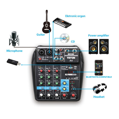 TEYUN A4 4-way Small Microphone Digital Mixer Live Recording Effector(EU Plug) - Consumer Electronics by TEYUN | Online Shopping UK | buy2fix