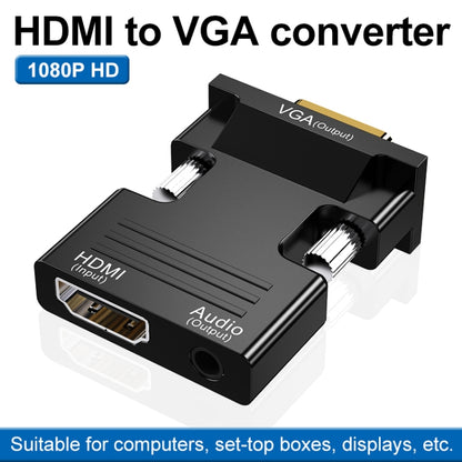 HDMI Female To VGA Male With Audio Adapter Computer Monitor TV Projector Converter(Black) - Converter by buy2fix | Online Shopping UK | buy2fix