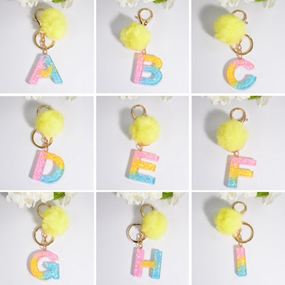 2 PCS Crystal Epoxy Rainbow Color Keychain Hair Ball Ladies Bag Pendant(H) - In Car by buy2fix | Online Shopping UK | buy2fix