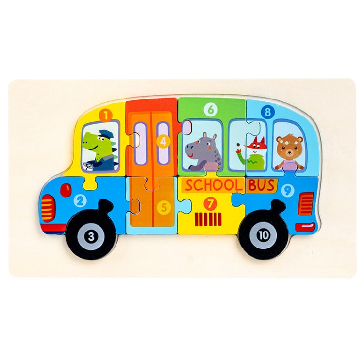 3 PCS Three-dimensional Buckle Traffic Puzzle Cognitive Puzzle Wooden Toy(School Bus) - Puzzle Toys by buy2fix | Online Shopping UK | buy2fix