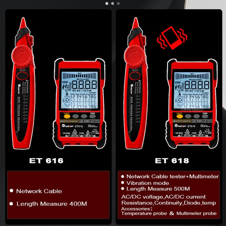 ET616  Rechargeable Adjustable Network Cable Tester Wire Tracker POE Cable Tester (Red) - Current & Voltage Tester by buy2fix | Online Shopping UK | buy2fix