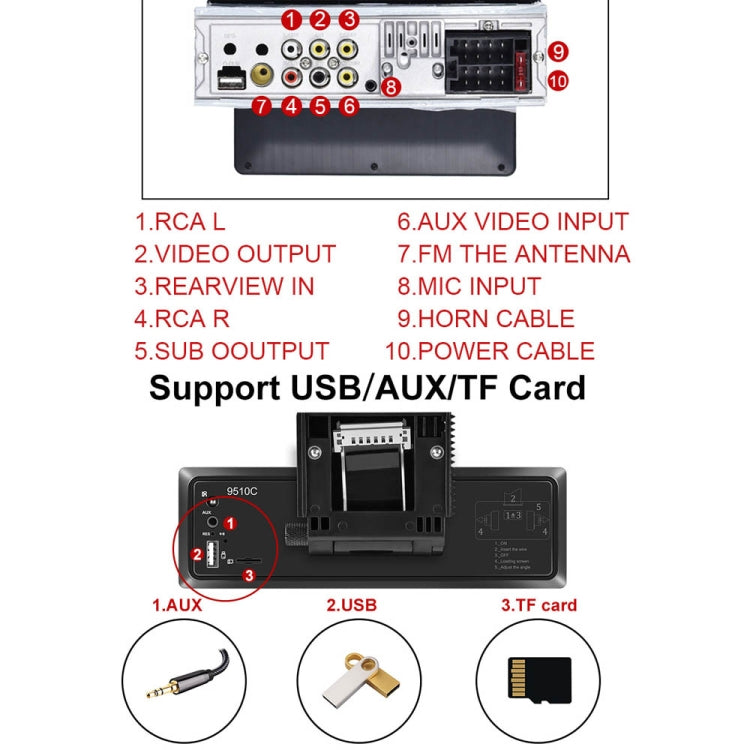 C800 9.5 Inch MP5 Single Butt Carplay Player, Style: Standard+4 Light Camera - In Car by buy2fix | Online Shopping UK | buy2fix