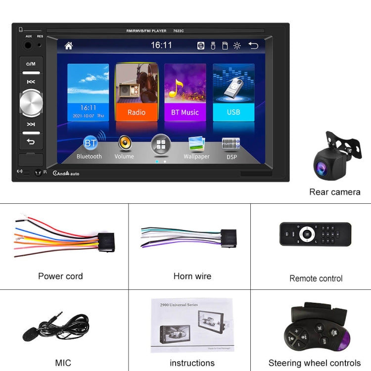 7622C 6.2 inch Dual Spindle HD Car Universal MP5 Carplay Player, Style: Standard+AHD Camera - In Car by buy2fix | Online Shopping UK | buy2fix